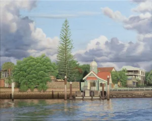 Bulimba Ferry Terminal, 2024, oil on canvas, 76cm x 61cm (30in x 24in)